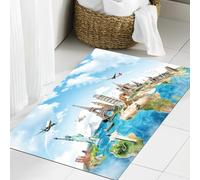 JHAOUNUK Alfombrilla de Baño Absorbente Antideslizante Lavable,Alfombra de Ducha con Respaldo de Goma para Baño,Bañera,Un Viaje Alrededor del Mundo,50x80cm