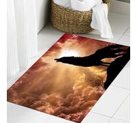 JHAOUNUK Alfombrilla de Baño Absorbente Antideslizante Lavable,Alfombra de Ducha con Respaldo de Goma para Baño,Bañera,Lobo Aullando al Atardecer,50x80cm