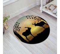 JHAOUNUK Alfombrilla de Baño Absorbente Antideslizante Lavable,Alfombra de Ducha con Respaldo de Goma para Baño,Bañera, l Arte Alce al amanecer Ilustración de dos alces en el bosque al amanece,60x60cm