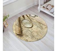 JHAOUNUK Alfombrilla de Baño Absorbente Antideslizante Lavable,Alfombra de Ducha con Respaldo de Goma para Baño,Bañera,Decoración Wanderlust, Mapa del Mundo Vintage con Objetos Retro Antiguos,60x60cm