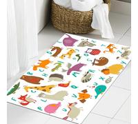 JHAOUNUK Alfombrilla de Baño Absorbente Antideslizante Lavable,Alfombra de Ducha con Respaldo de Goma para Baño,Bañera,Alfabeto zoológico vectorial con animales lindos en estilo de dibujos ani,50x80cm