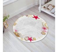 JHAOUNUK Alfombrilla de Baño Absorbente Antideslizante Lavable,Alfombra de Ducha con Respaldo de Goma para Baño,Bañera,Fondo con conchas y estrellas de mar que forman un marco para cualquier t,60x60cm