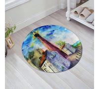 JHAOUNUK Alfombrilla de Baño Absorbente Antideslizante Lavable,Alfombra de Ducha con Respaldo de Goma para Baño,Bañera,Paisaje con un faro casas y un faro el cielo y el mar en el horizonte acu,60x60cm