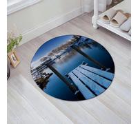 JHAOUNUK Alfombrilla de Baño Absorbente Antideslizante Lavable,Alfombra de Ducha con Respaldo de Goma para Baño,Bañera,Fotografía artística de una plataforma de madera en la orilla de un peque,60x60cm