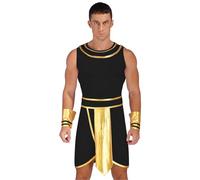 Jhaoyu Disfraz de romano para hombre, disfraz de dios griego, disfraz de faraón egipcio, disfraz retro romano para adultos, túnica con accesorios, color negro, talla A S