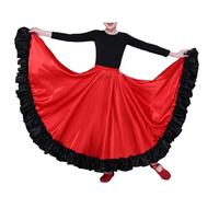 Jhaoyu Falda de baile de flamenco rojo y negro para niña, falda de baile española, vestido de baile del vientre, moderno, tango, vals, 360 Grados Rojo, 104-110