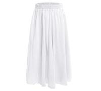 Jhaoyu Falda larga de gasa para niñas, falda de danza flamenca, falda latina, falda de swing, falda de baile, falda de salón, falda para competencia, falda de baile, falda maxi, Blanco, 122-128