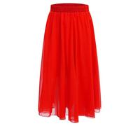 Jhaoyu Falda larga de gasa para niñas, falda de danza flamenca, falda latina, falda de swing, falda de ballet, falda de salón, falda para competencia, falda de baile, falda maxi, rojo, 122-128
