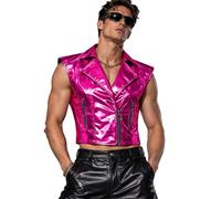 Jhaoyu Hombre Bolero De Armadura Gótica Ropa Mini Steampunk Y2K Reflectante | Manga De Capucha,Ropa Holográfica,Chaleco Corto Abrochable Por Delante,Rave,Traje Cosplay,Celebración,Ceremonia,Carnavales