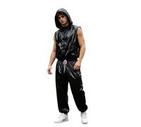 Jhaoyu Hombre Chándal Deportivo Impermeable Para Traje Playa Verano Hombres | Conjunto Con Capucha Festivales Rave,Aspecto Brillante Y Mojado,Chaleco Detalle Bolsillo Con Cremallera Frontal,Ropa Casual