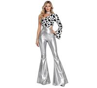 Jhaoyu Mujer Mono Disco Con Brillo Monos Los Años 70 Pantalones Anchos | Monosuit Estilo Disco Retro,Traje Salir A Una Fiesta Rave Festival,Ropa Fiestas Nocturnas En Clubes,Celebración,De Música