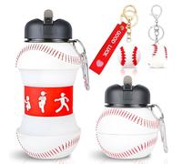 JhavexToy Botella Agua Silicona Diseño Béisbol,Plegable Botella de Deportes de Béisbol, 550 ml, A prueba de fugas,Sin BPA, Anillo de Llave, Compacta para Deportes, Camping