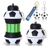 JhavexToy Botella Agua Silicona Diseño Fútbol,Plegable Botella de Deportes de Fútbol, 550 ml, A prueba de fugas, Sin BPA,Football Anillo de Llave, Compacta para Deportes, Camping y Regalos Originales