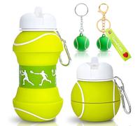JhavexToy Botella Agua Silicona Diseño Tenis, Plegable Botella de Deportes de Tenis, 550 ml, A prueba de fugas, Sin BPA, Anillo de Llave, Compacta para Deportes, Camping y Regalos Originales