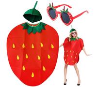 JhavexToy Conjunto de Disfraz de Fresa para Adultos y Gafas De Sol De Fresa Juego de 2 piezas, Divertido de Fesa, Disfraz de Fruta Divertida, Adecuado para Adultos para el rol de Halloween