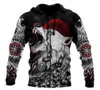 JHBTFQ Lobo Fenrir Sudadera con Capucha Impresión 3D Mitos Vikingos Helm of Awe Runas Nórdicas Jersey Disfraces Cosplay Regalo para Papá,Zip Hoodie,4XL