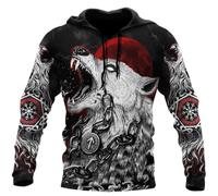 JHBTFQ Lobo Fenrir Sudadera con Capucha Impresión 3D Mitos Vikingos Helm of Awe Runas Nórdicas Jersey Disfraces Cosplay Regalo para Papá,Hoodie,4XL