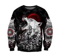 JHBTFQ Lobo Fenrir Sudadera con Capucha Impresión 3D Mitos Vikingos Helm of Awe Runas Nórdicas Jersey Disfraces Cosplay Regalo para Papá,Sweatshirt,4XL