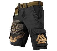 JHBTFQ Pantalones Cortos Viking para Hombre Impreso en 3D Mito de Odín Viajes Senderismo Pantalones Cargo Verano Bañadores de Playa Regalo Nórdico,Odin Raven,L