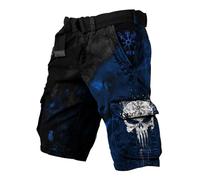 JHBTFQ Pantalones Cortos Vikingos de Verano Valhalla Cráneo con Vegvisir Runas de Odín Pantalones de Senderismo para Hombre Bañador de Playa Regalo Nórdico,Black Blue,L