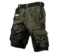 JHBTFQ Pantalones Cortos Vikingos de Verano Valhalla Cráneo con Vegvisir Runas de Odín Pantalones de Senderismo para Hombre Bañador de Playa Regalo Nórdico,Army Green,L