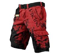 JHBTFQ Pantalones Cortos Vikingos de Verano Valhalla Cráneo con Vegvisir Runas de Odín Pantalones de Senderismo para Hombre Bañador de Playa Regalo Nórdico,Rojo,5XL