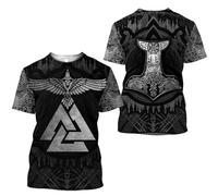 JHBTFQ Proverbios Vikingos Camiseta Nórdico Valhalla Impreso en 3D Verano Ultrafino Manga Corta Camiseta T-Shirt para Hombre Mujer,Hammer of Thor,XL