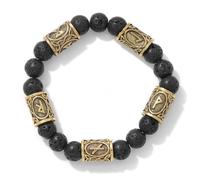 JHBTFQ Pulsera De Cristal De Piedra Natural de 8mm Con 4 Cuentas Con Runas Vikingas, JoyeríA Espiritual Amuleto NóRdico Para Hombres Y Mujeres CordóN EláStico de 19cm,Lava rocks brass