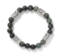 JHBTFQ Pulsera De Cristal De Piedra Natural de 8mm Con 4 Cuentas Con Runas Vikingas, JoyeríA Espiritual Amuleto NóRdico Para Hombres Y Mujeres CordóN EláStico de 19cm,Moss agate