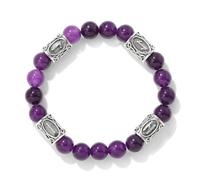 JHBTFQ Pulsera De Cristal De Piedra Natural de 8mm Con 4 Cuentas Con Runas Vikingas, JoyeríA Espiritual Amuleto NóRdico Para Hombres Y Mujeres CordóN EláStico de 19cm,Amethyst