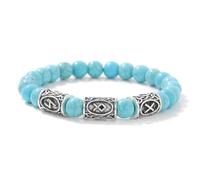 JHBTFQ Pulsera Vikingo Rune con Piedra Natural, Amuleto Nórdico para Hombres y Mujeres Cordón Elástico de 19 cm Joyería Espiritual,Turquoise
