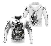 JHBTFQ Sudadera con Capucha Odin, Impreso en 3D Mitos Nórdicos Hacha Cuervo Lobo Oso Runa Blanco Primavera y Otoño Pullover para Hombre Mujer,Zip Hoodie,4XL