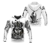 JHBTFQ Sudadera con Capucha Odin, Impreso en 3D Mitos Nórdicos Hacha Cuervo Lobo Oso Runa Blanco Primavera y Otoño Pullover para Hombre Mujer,Hoodie,4XL