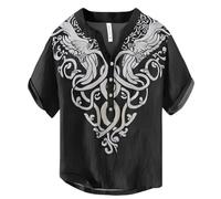 JHBTFQ Viking Camiseta para Hombre Estampado 3D Tejido de Lino y Bambú con Botones Cuello Henry Camisa de Manga Corta Regalo Nórdico,Celtic Knot,XL