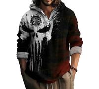 JHBTFQ Viking Hombre Sudadera con Capucha Estampado 3D Tejido de Lino y Bambú Cuello Abotonado Camisa de Manga Larga Regalo Nórdico,Valhalla,M