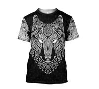 JHBTFQ Vikingo Camiseta para Hombre Cuervo Odín Lobo Martillo de Thor Imprimir Nórdico Verano Manga Corta Camisa Medieval Regalo,Celtic Wolf White,M