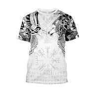 JHBTFQ Vikingo Camiseta para Hombre Cuervo Odín Lobo Martillo de Thor Imprimir Nórdico Verano Manga Corta Camisa Medieval Regalo,Raven Wolf White,M