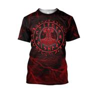 JHBTFQ Vikingo Impreso en 3D Camiseta Vintage Mitología Nórdica Graffiti Casual Cuello Redondo Manga Corta Secado Rápido Poliéster Camiseta,Hammer of Thor,3XL