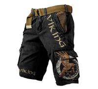 JHBTFQ Vikingo Pantalones Cortos de Senderismo Secado Rápido Multibolsillos Impresión 3D Cargo/Deporte/Trabajo Verano Hombres Pantalones Cortos Regalo Nórdico(Sin Cinturón),Raven Rune,M
