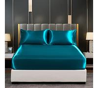 JHCHMX Sábana bajera de satén, color verde azulado, tamaño King, sábanas de satén de bolsillo profundo, suaves y transpirables, no necesitan planchado, buenas para el cabello y la piel, solo sábana