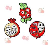 JHCHUYI 3 broches divertidos de granada con forma de globo ocular grande, lindo diseño de dibujos animados de granada, flor de granada, broche de frutas, joyería de aleación, con texto "Let Me See
