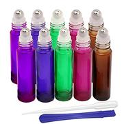 JHD - 10 botellas rellenables de cristal con bola para aceites esenciales, aromaterapia y fragancias, con abridor para las botellas y pipeta, ideal para uso doméstico y de viaje, 10 ml, 5 colores
