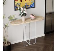 JHDXL Mesa Consola de Entrada, Mesa Consola Estrecha de Madera con Patas de Mesa de Acrílico Transparente, para Sala de Estar, Pasillo, Entrada, Fácil de Montar(Beige,90cm/35.5in)