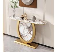 JHDXL Mesa Consola Dorada, Mesa de sofá Industrial, Mesa de Entrada con Marco geométrico de Metal, Mesa Multifuncional para salón, Pasillo, Entrada, Fácil Montaje(Brown,100 * 30cm/39.5 * 12in)