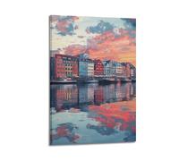 JHFQ Beautiful City by The WaterPoster - Póster de pared con diseño de música y películas vintage, pintura decorativa para sala de estar, dormitorio, 40 x 60 cm, estilo marco