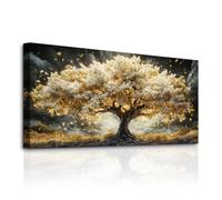 JHHUAMO Cuadros Decoracion Salon Modernos, Lienzos Decorativos Grandes, Laminas Decorativas Dorado Árbol de la Vida, Pinturas Naturaleza Artística Dormitorios Oficina Habitacion Pasillo 50x100 cm