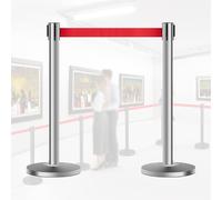 JHIAADEY Poste Separadores,Postes Con CinturóN RetráCtil,Controla Eficazmente El Flujo De Multitudes,Es FáCil De Instalar Y Adecuado For Lugares Como Aeropuertos,Exposiciones(Silver,5M/16.4FT)