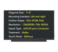 JHK JIEHONGKE Nueva pantalla de 11.6 pulgadas, eDP, 1366 × 768 (soportes de montaje izquierdo y derecho) de repuesto para N116BGE-EA2 B116XTN02.3 NT116WHM-N11/N21/N42 M116NWR6 R0/R3 MB116AN01 (para