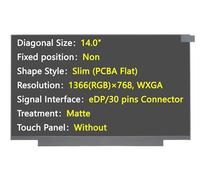 JHK JIEHONGKE Nueva pantalla de 14 pulgadas eDP 30 pines 1366×768 mate reemplazo para N140BGA-EA4 Rev.C2/C3/C4 NT140WHM-44/46/49/61 B140XTN07.2/6 MB140AN01-1/2/5 LED Laptop Display (para NT1400)