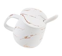 JHKNNK Juego de Taza de Cerámica con Diseño de Mármol Blanco y Patrón de Rayo Taza de Café Reutilizable de Tamaño Tapa y Cuchara Adecuado para Oficina y Uso Diario Práctica y Elegante
